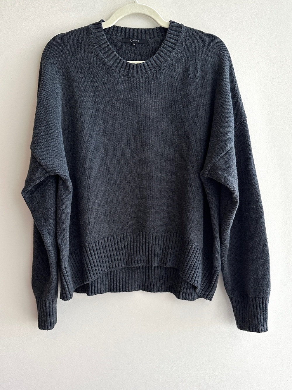 Quince 100% Organic Cotton Boyfriend Crew Sweater, Charcoal Grey, Medium